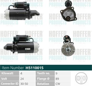 Hoffer H5110015 - Starter car-mod.net