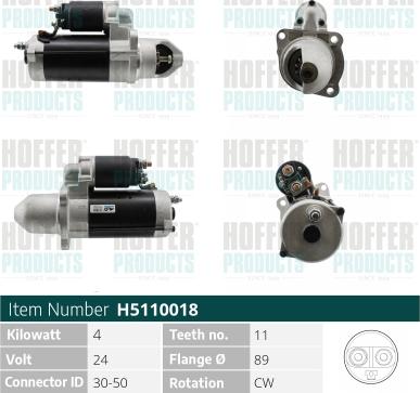 Hoffer H5110018 - Starter car-mod.net