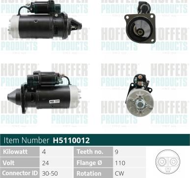 Hoffer H5110012 - Starter car-mod.net