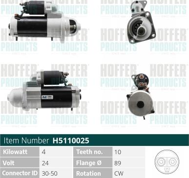 Hoffer H5110025 - Starter car-mod.net