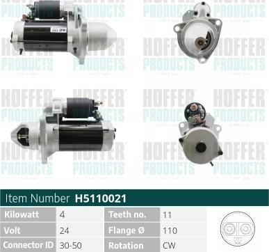Hoffer H5110021 - Starter car-mod.net