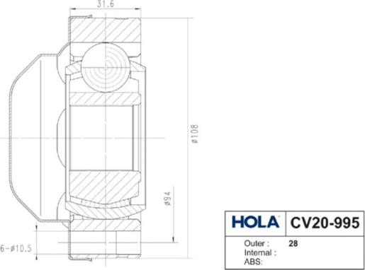 Hola CV20-995 - CV Joint Kit, drive shaft car-mod.net