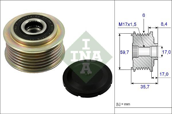 INA 535 0225 10 - Pulley, alternator, freewheel clutch car-mod.net