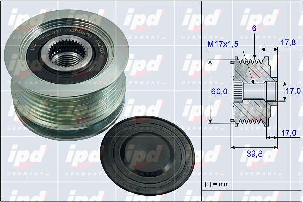 IPD 15-4008 - Pulley, alternator, freewheel clutch car-mod.net