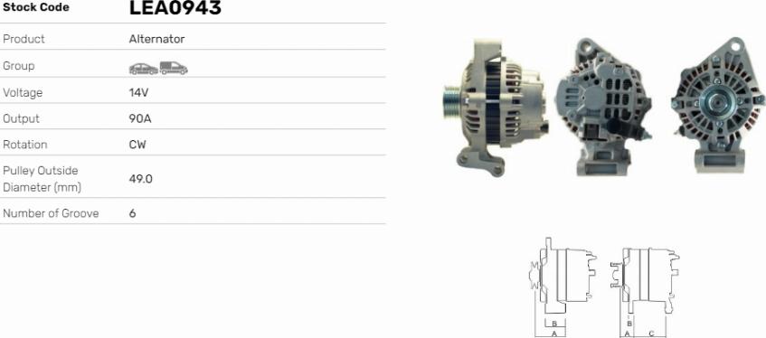 LE Part LEA0943 - Alternator car-mod.net