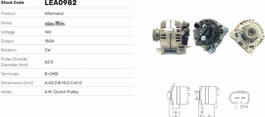 LE Part LEA0982 - Alternator car-mod.net