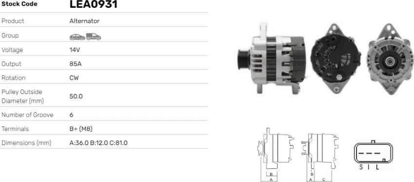 LE Part LEA0931 - Alternator car-mod.net