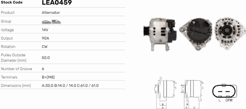 LE Part LEA0459 - Alternator car-mod.net