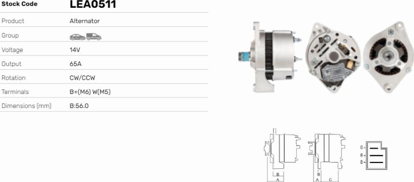 LE Part LEA0511 - Alternator car-mod.net