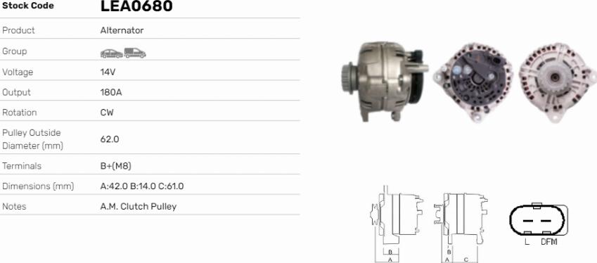 LE Part LEA0680 - Alternator car-mod.net