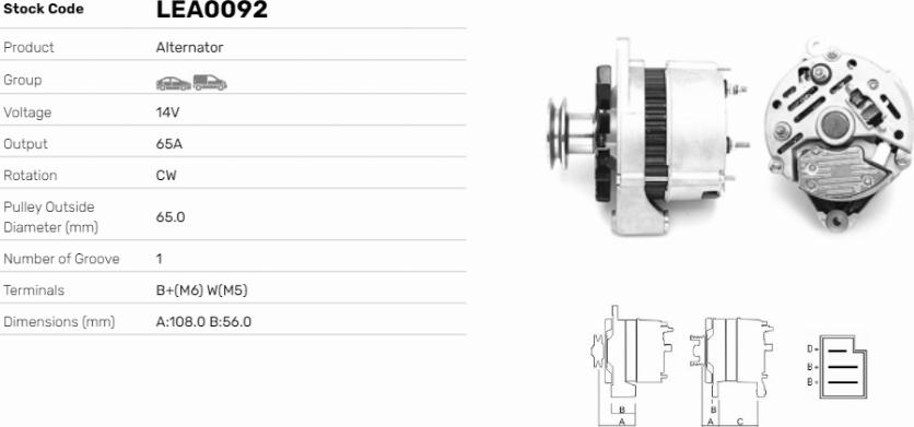 LE Part LEA0092 - Alternator car-mod.net