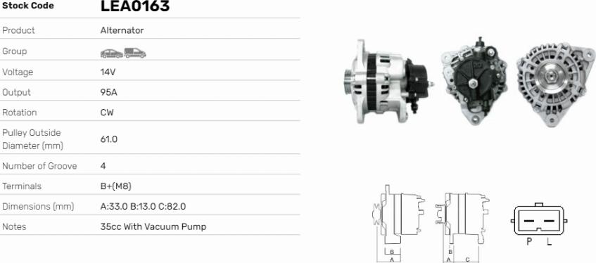 LE Part LEA0163 - Alternator car-mod.net