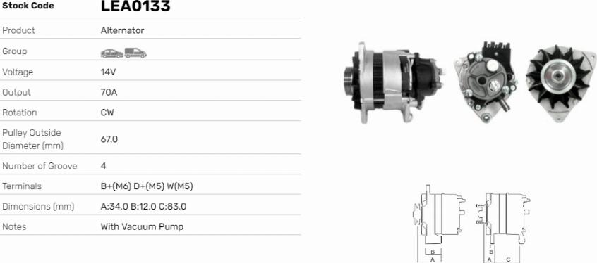 LE Part LEA0133 - Alternator car-mod.net