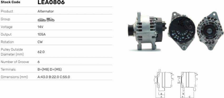 LE Part LEA0806 - Alternator car-mod.net