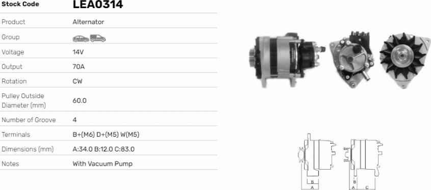 LE Part LEA0314 - Alternator car-mod.net