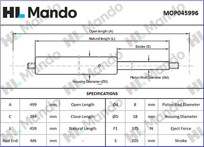 Mando MOP045996 - Gas Spring, boot, cargo area car-mod.net
