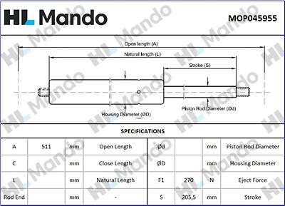 Mando MOP045955 - Gas Spring, boot, cargo area car-mod.net