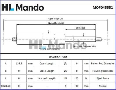 Mando MOP045551 - Gas Spring, glove box car-mod.net