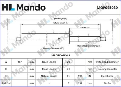 Mando MOP045030 - Gas Spring, bonnet car-mod.net