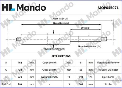 Mando MOP045071 - Gas Spring, boot, cargo area car-mod.net