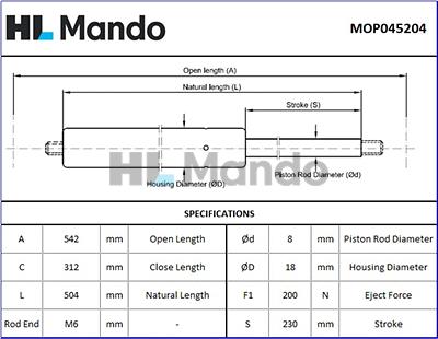 Mando MOP045204 - Gas Spring, boot, cargo area car-mod.net