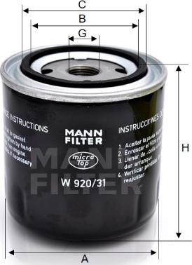 Mann-Filter W 920/31 - Oil Filter car-mod.net