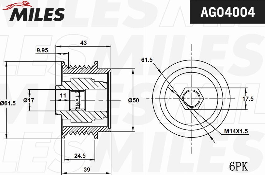 Miles AG04004 - Pulley, alternator, freewheel clutch car-mod.net