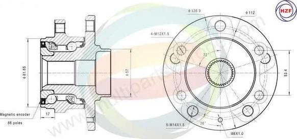 Multiparts 70-210095 - Bearing Kit, wheel hub car-mod.net