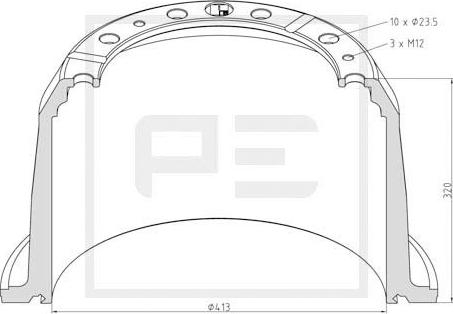 PE Automotive 12606600A - Brake Drum car-mod.net