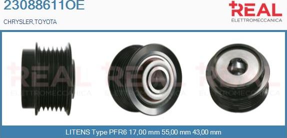 REAL 23088611OE - Pulley, alternator, freewheel clutch car-mod.net
