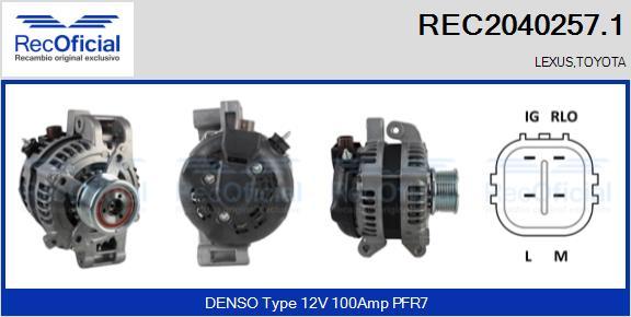 RECOFICIAL REC2040257.1 - Alternator car-mod.net