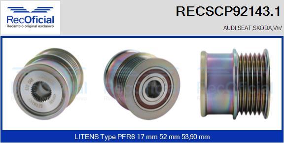 RECOFICIAL RECSCP92143.1 - Pulley, alternator, freewheel clutch car-mod.net