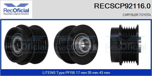 RECOFICIAL RECSCP92116.0 - Pulley, alternator, freewheel clutch car-mod.net