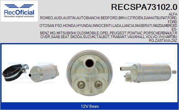 RECOFICIAL RECSPA73102.0 - Fuel Pump car-mod.net