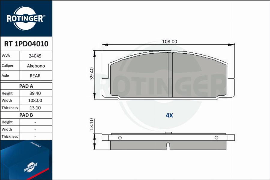 Rotinger RT 1PD04010 - Brake Pad Set, disc brake car-mod.net