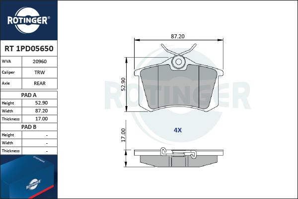 Rotinger RT 1PD05650 - Brake Pad Set, disc brake car-mod.net