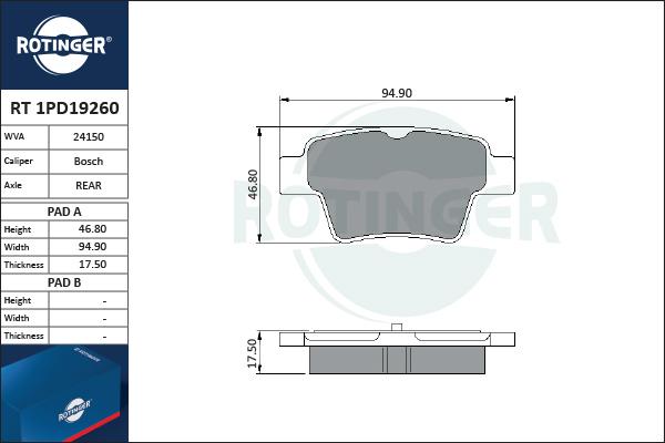 Rotinger RT 1PD19260 - Brake Pad Set, disc brake car-mod.net