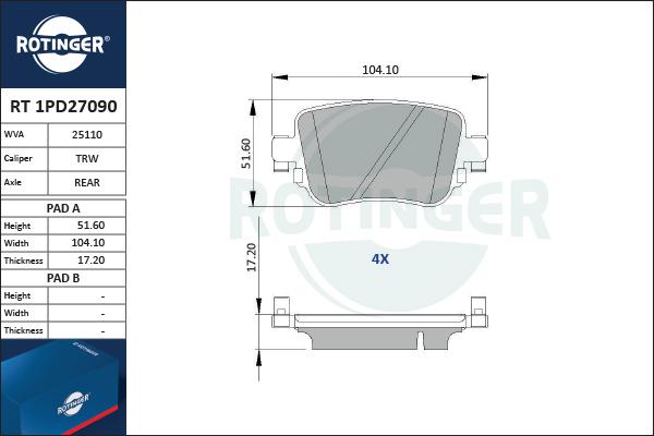 Rotinger RT 1PD27090 - Brake Pad Set, disc brake car-mod.net