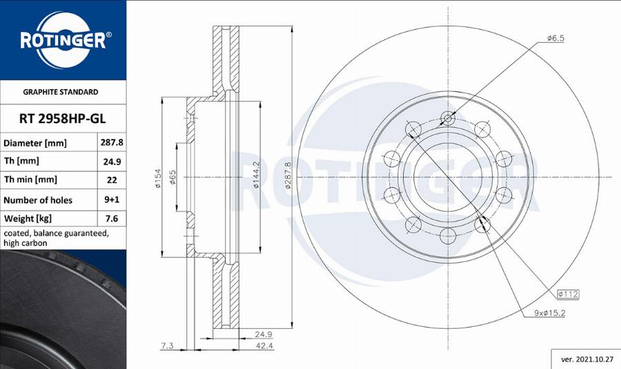 Rotinger RT 2958HP-GL - Brake Disc car-mod.net