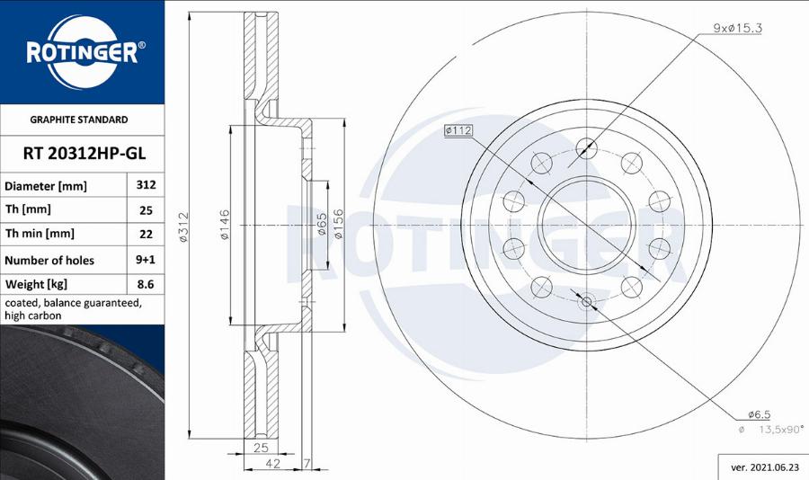 Rotinger RT 20312HP-GL - Brake Disc car-mod.net