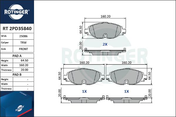 Rotinger RT 2PD35840 - Brake Pad Set, disc brake car-mod.net