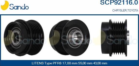 Sando SCP92116.0 - Pulley, alternator, freewheel clutch car-mod.net