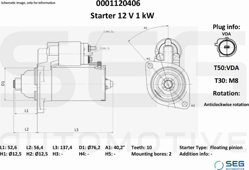 SEG AUTOMOTIVE 0001120406 - Starter car-mod.net