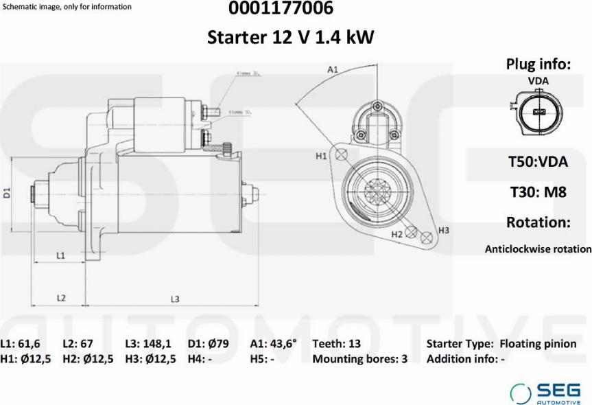 SEG AUTOMOTIVE 0001177006 - Starter car-mod.net