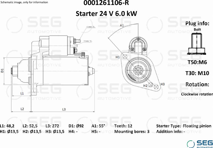 SEG AUTOMOTIVE 0001261106-R - Starter car-mod.net