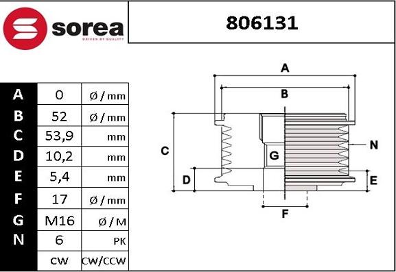 Sera 806131 - Pulley, alternator, freewheel clutch car-mod.net
