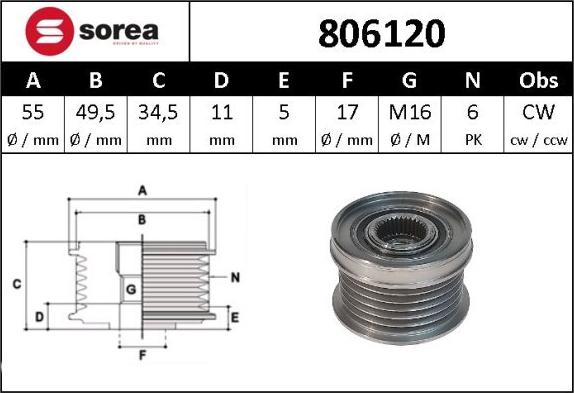 Sera 806120 - Pulley, alternator, freewheel clutch car-mod.net