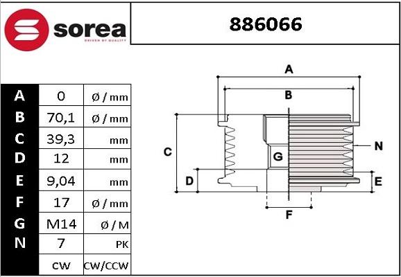Sera 886066 - Pulley, alternator, freewheel clutch car-mod.net