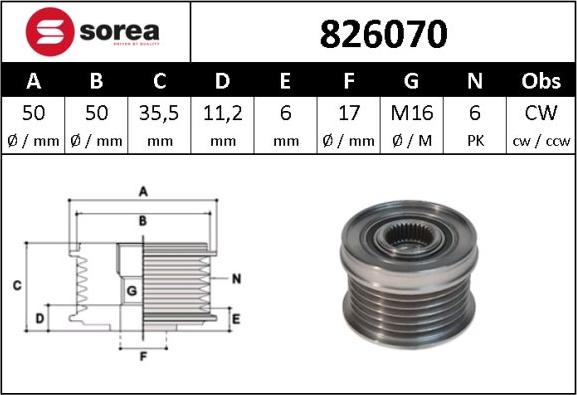 Sera 826070 - Pulley, alternator, freewheel clutch car-mod.net