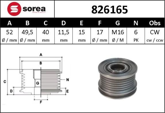 Sera 826165 - Pulley, alternator, freewheel clutch car-mod.net